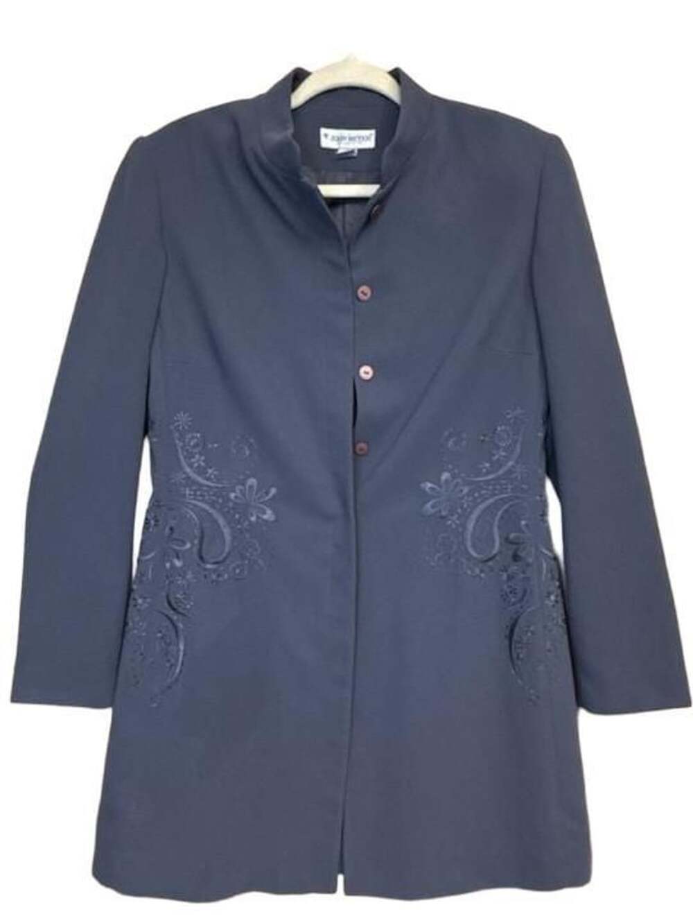 Vintage 90’s John Meyer Jacket Size 8 Gray Embroidered Floral Blazer Coat